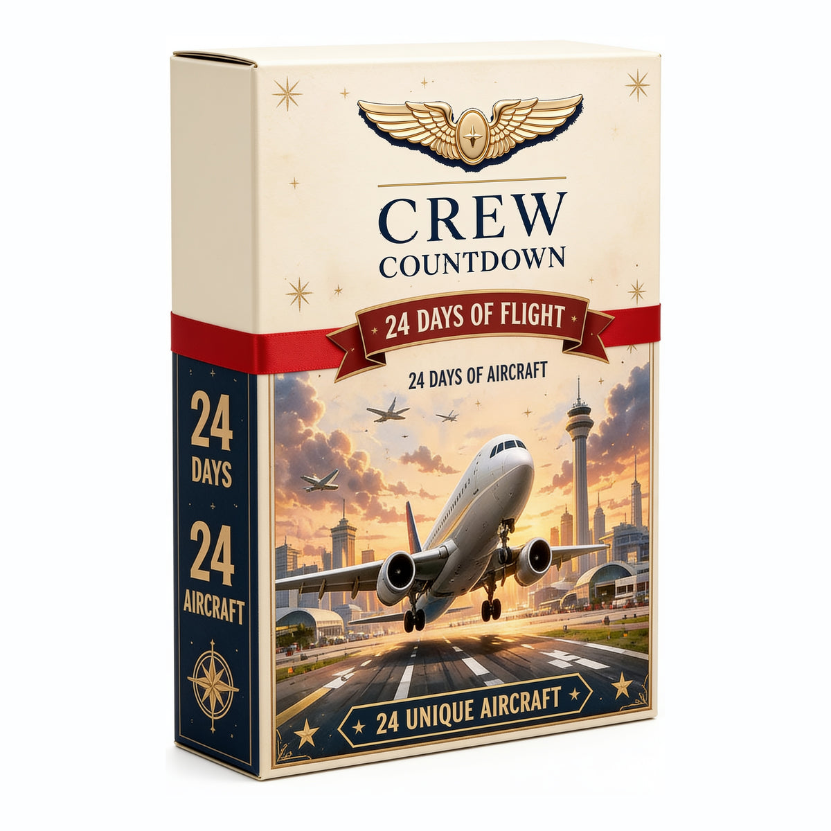 Crew Countdown advent calendar: the cream box with the gold wings logo, 24 Days of Flight, 24 unique aircraft